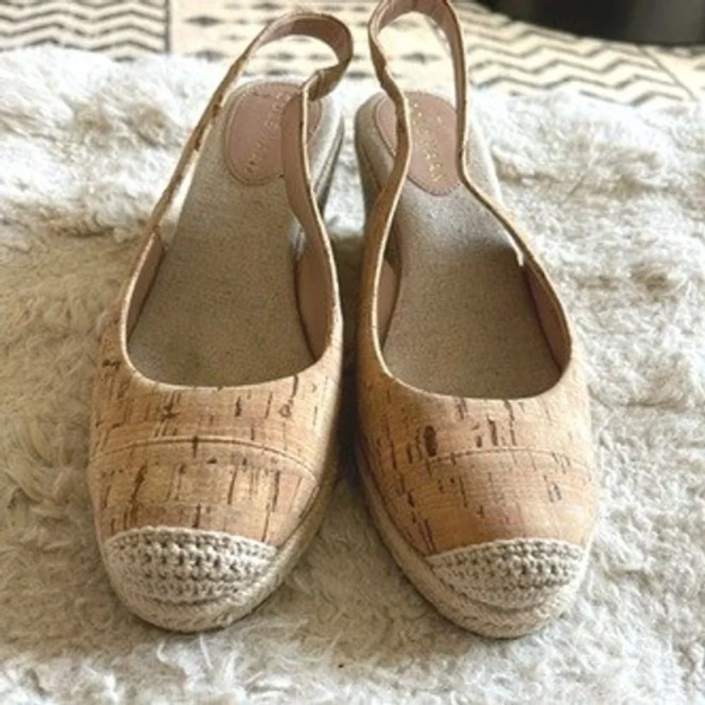 Cole Haan Womens Cork Espadrille Slingback Wedge Sandals Tan Natural Round Toe